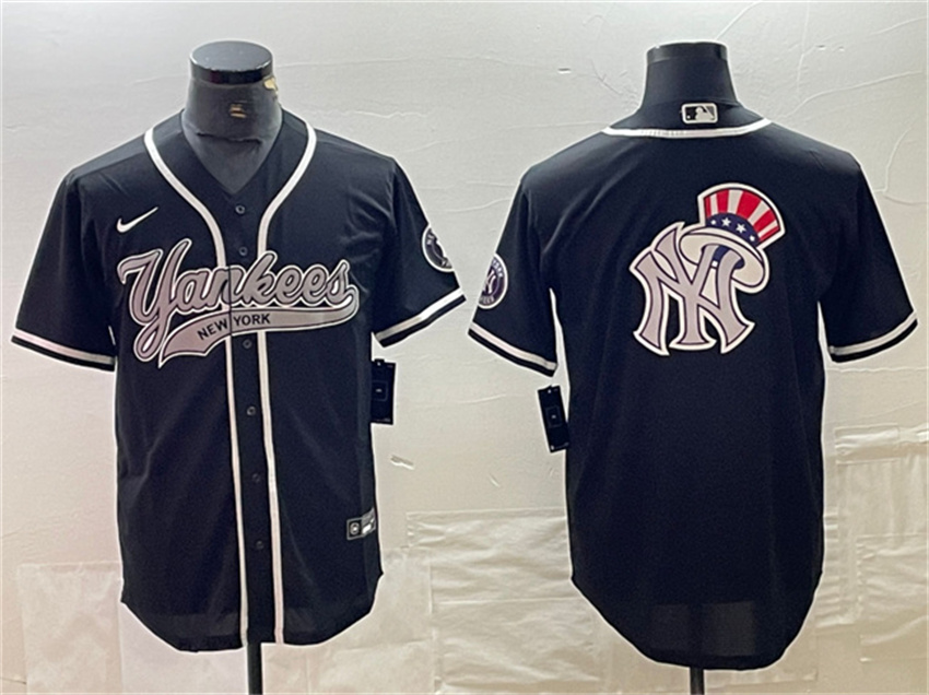 Men's Black New York Yankees Team Big Logo Cool Base Stitched Baseball Jersey